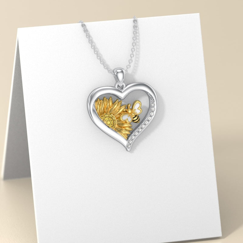 Sterling Silver Heart Bee Dragonfly Butterfly Hummingbird Sunflower Animal Pendant Necklace  Gifts for Christmas