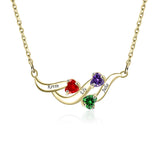 Sterling Silver Personalized Birthstone Name Wave Pendant Family Necklace