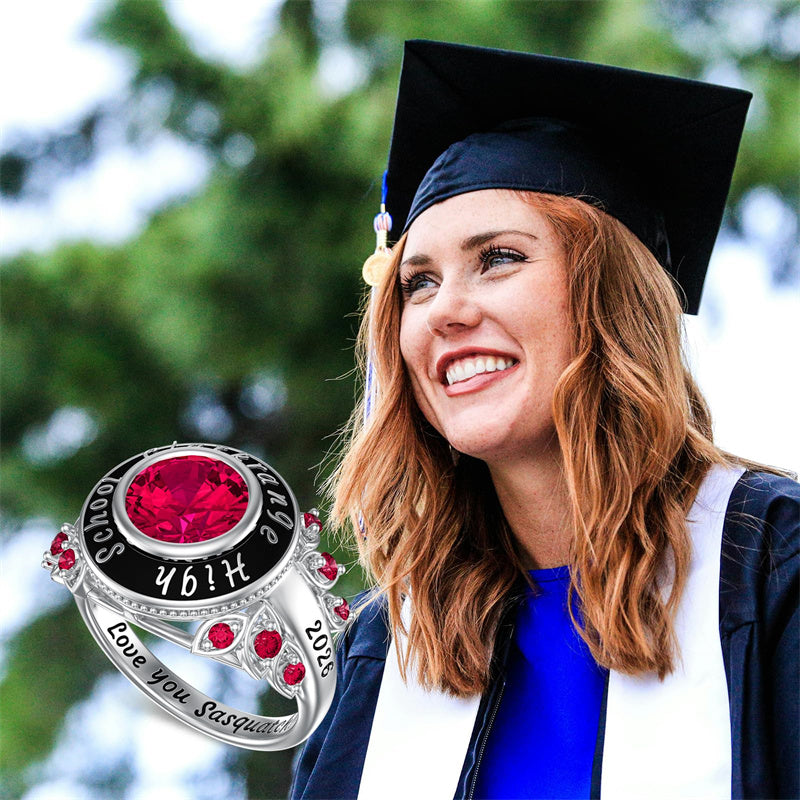 Sterling Silver Custom Birthstone Engraved High School College Class Ring for Women