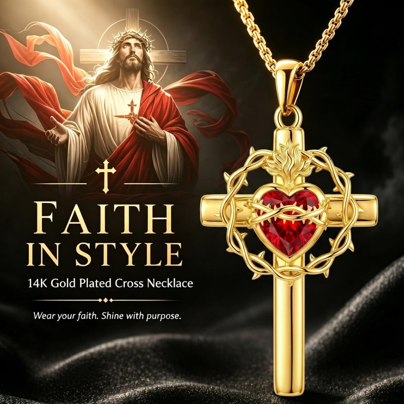 14K Gold Plated Cross Pendant Necklace Religious Confirmation Jewelry