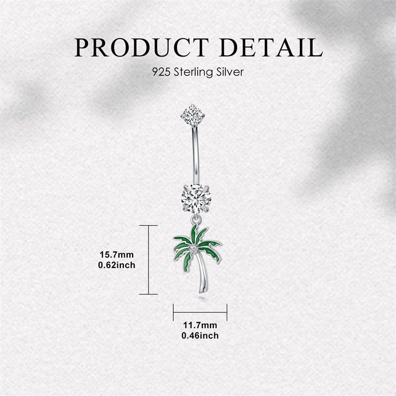 Sterling Silver Cubic Zircon Angel Wings Mermaid Tail Palm Tree Pet Paw Print Belly Button Ring