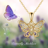 14K Yellow Gold Butterfly Pendant Necklace