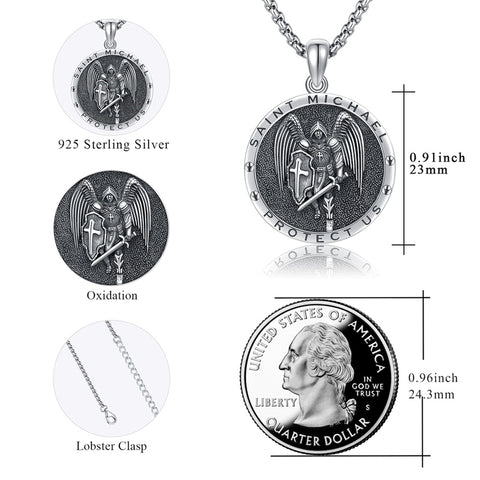 Sterling Silver Saint Michael Saint Christopher Amulet Pendant Necklace for Men