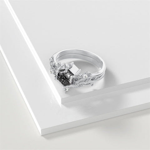 Sterling Silver Pear Oval Kite Heart Hexagon Emerald Coffin Cut Gemstone Engagement Promise Ring Set