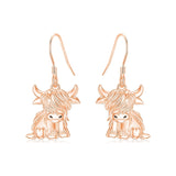 10K 14K 18K Gold Highland Cow Animal Earrings