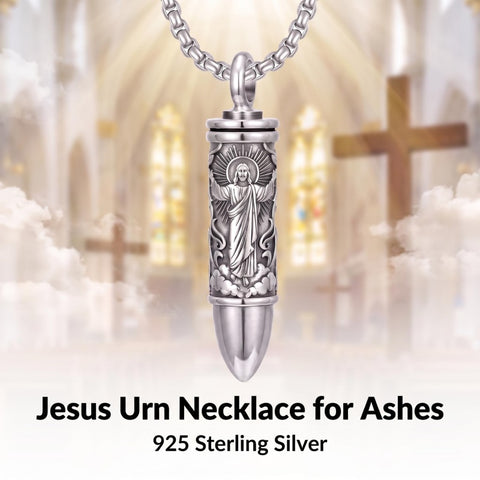Sterling Silver Animal Angel Wings Pet Jesus Bullet Urn Necklaces for Ashes for Men