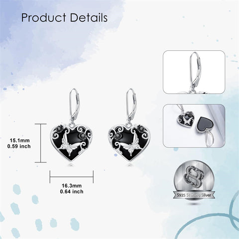 Sterling Silver Black Obsidian Snake Hummingbird Butterfly Dragonfly Leverback Earrings