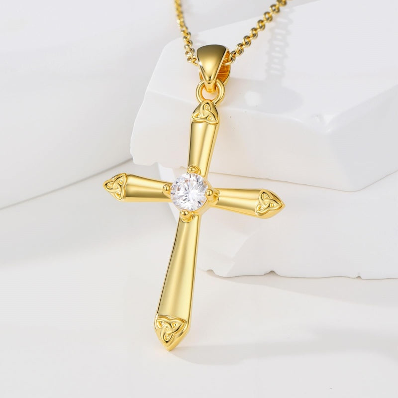 14K Gold Plated Cross Pendant Necklace Faith Jewelry Gift for Women