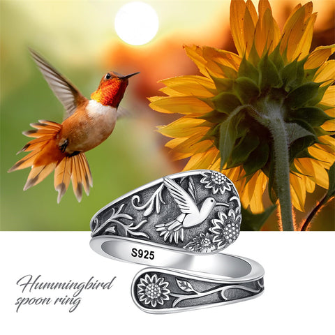 Sterling Silver Dragonfly Ring Butterfly Ring Hummingbird Spoon Ring Oxidized Animal Adjustable Ring for Women