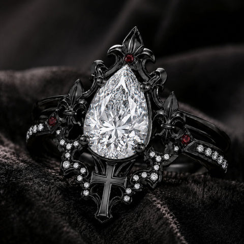 Sterling Silver 10K 14K 18K Gold Moissanite Gothic Black  Engagement Wedding Ring  for Women