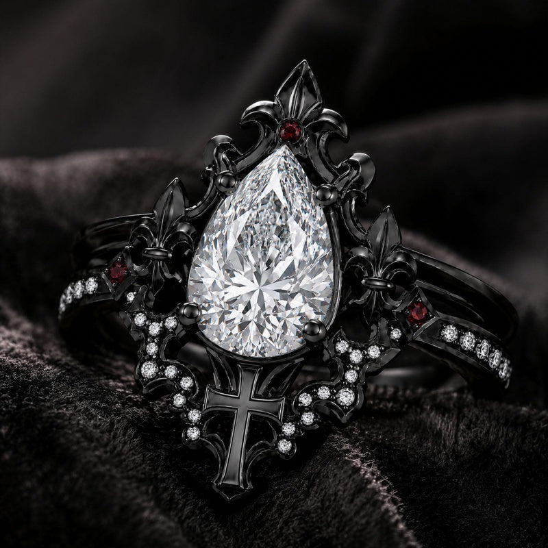 Sterling Silver 10K 14K 18K Gold Moissanite Gothic Black  Engagement Wedding Ring  for Women