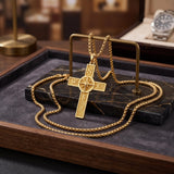 14K Gold Plated Cross Pendant Necklace for Men Religious Jewelry Christian Gift