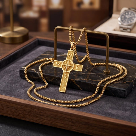 14K Gold Plated Cross Pendant Necklace for Men Religious Jewelry Christian Gift