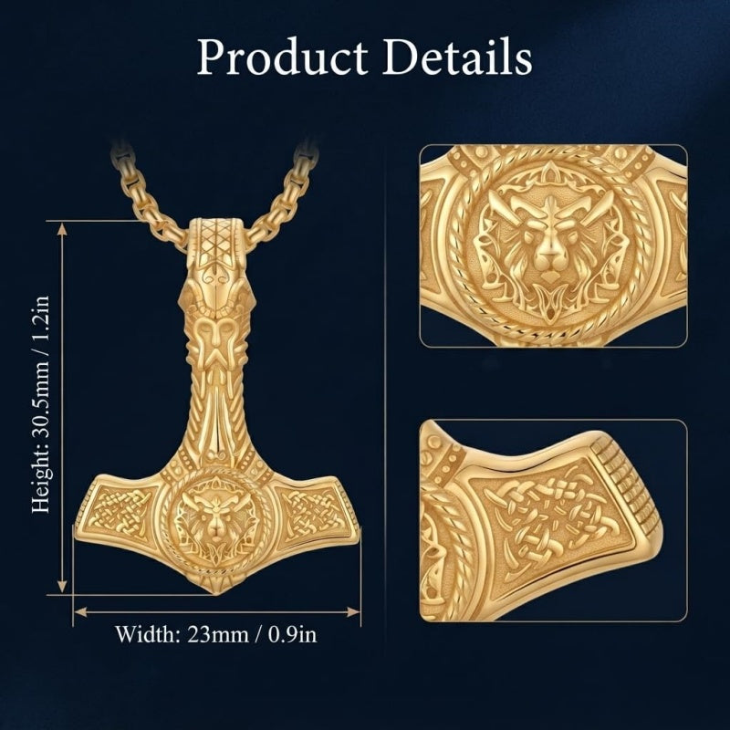 14K Gold Plated Celtic Knot Viking Thor Hammer Pendant Necklace