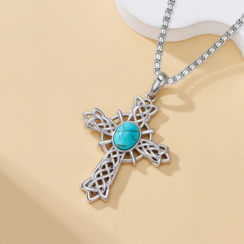 14K Gold Plated Turquoise Cross Pendant Necklace