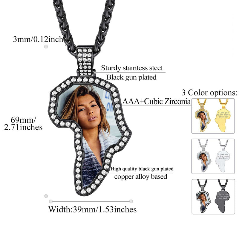 Copper Cubic Zirconia Personalized Photo African Map Pendant Necklace