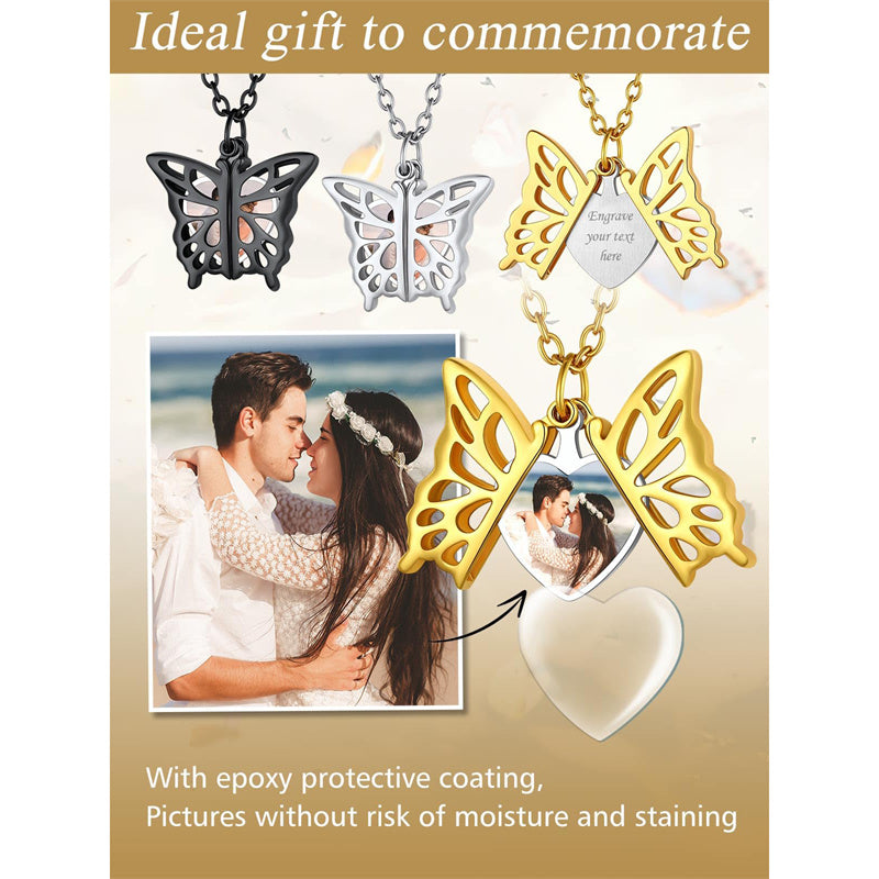 Copper Personalized  Photo Hollow Butterfly Pendant Necklace
