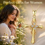 14K Gold Plated Cross Pendant Necklace Faith Jewelry Gift for Women