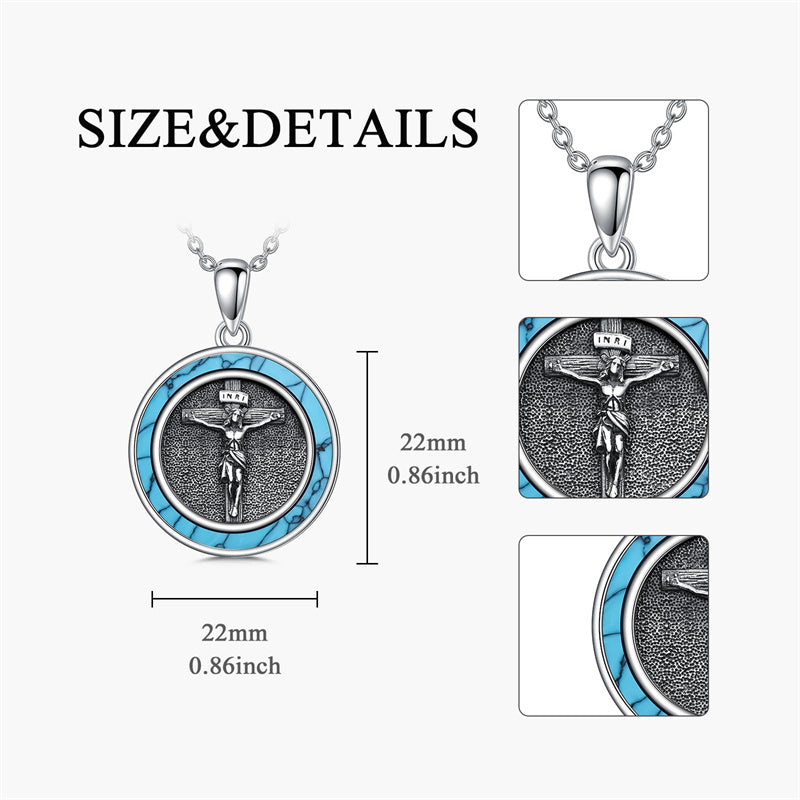 Sterling Silver Crown of Thorns Jesus St Benedict St Michael Pendant Necklace