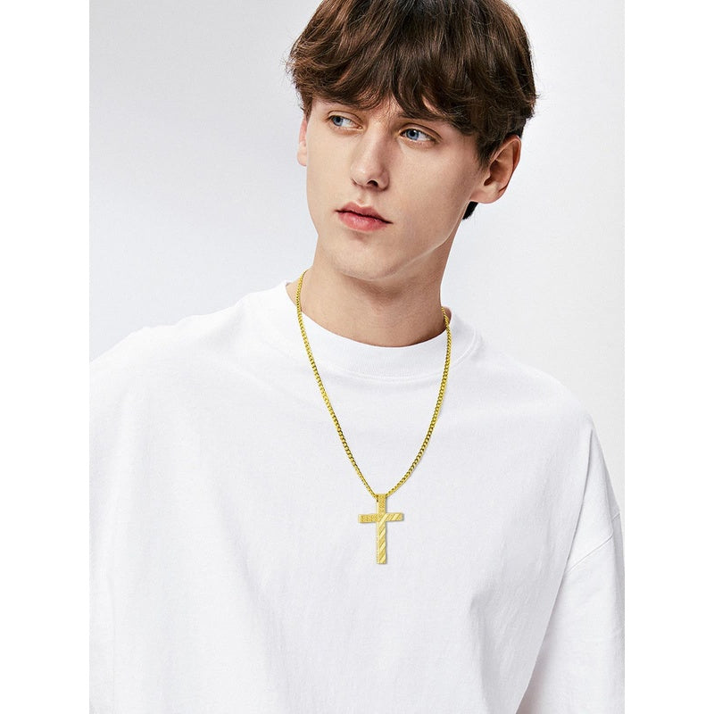 Bible Verse 14K Gold Plated American Flag Cross Necklace for Men
