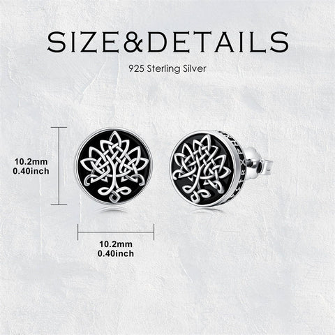 Sterling Silver Black Onyx Tree of Life Ankh Cross Skull Valknu Viking Stud Earrings