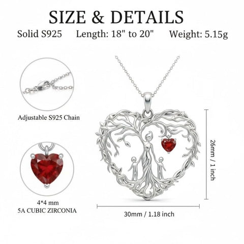 Sterling Silver Heart Pendant Birthstone Tree of Life Mother Child Family Necklace