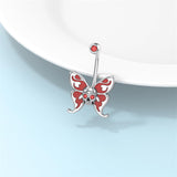 Sterling Silver Cubic Zircon Skull Butterfly Belly Button Ring for Women