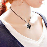 Sterling Silver Black Heart Skeleton Necklace With Engraved