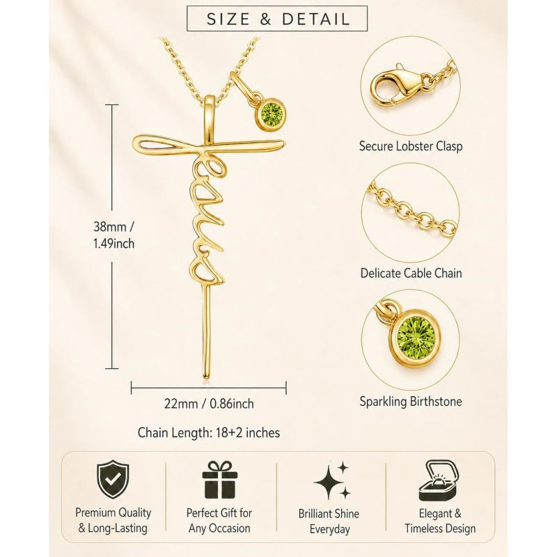14K Gold Plated Birthstone Faith Cross Necklace for Women Christian Catholic Protection Jewelry