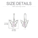 Sterling Silver Pink Ribbon Butterfly Breast Cancer Awareness Dangle Earrings