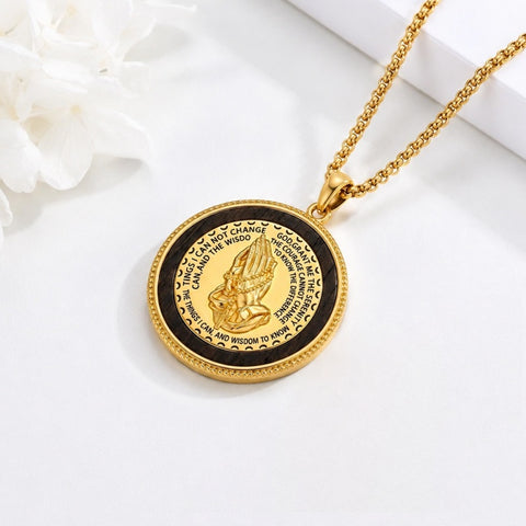 14K Gold Plated Serenity Prayer Hand Necklace Catholic Religious Jewelry Gift