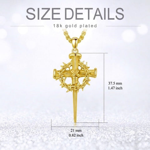 14K Gold Plated Cross Pendant Necklace for Men Religious Jewelry Christian Gift