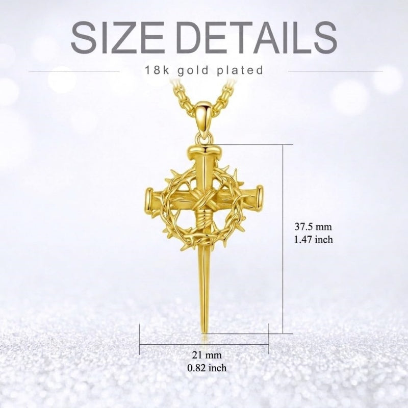 14K Gold Plated Cross Pendant Necklace for Men Religious Jewelry Christian Gift