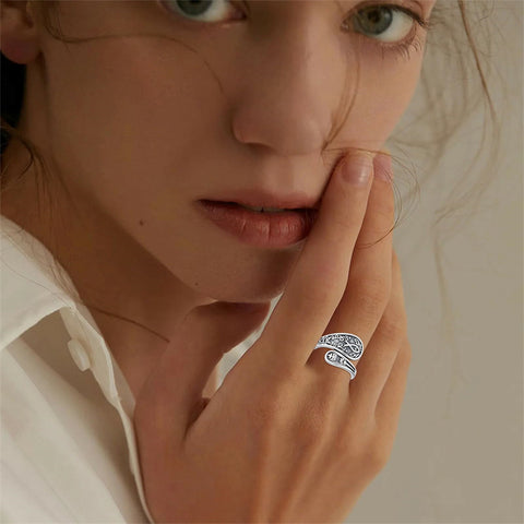 Sterling Silver Dragonfly Jesus Fish Adjustable Spoon Ring for Women