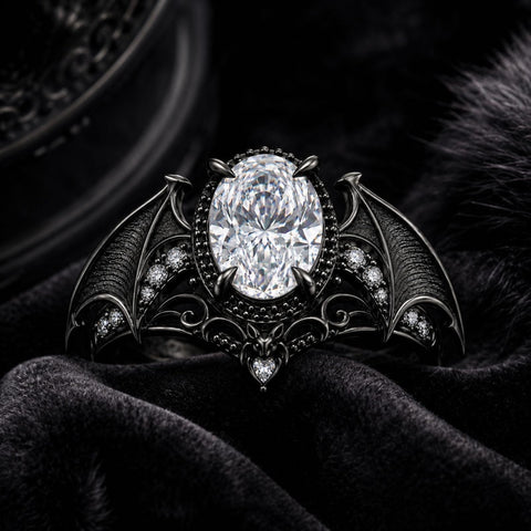 Sterling Silver 10K 14K 18K Gold Moissanite Gothic Black  Engagement Wedding Ring  for Women