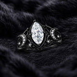 Sterling Silver 10K 14K 18K Gold Moissanite Gothic Black  Engagement Wedding Ring  for Women