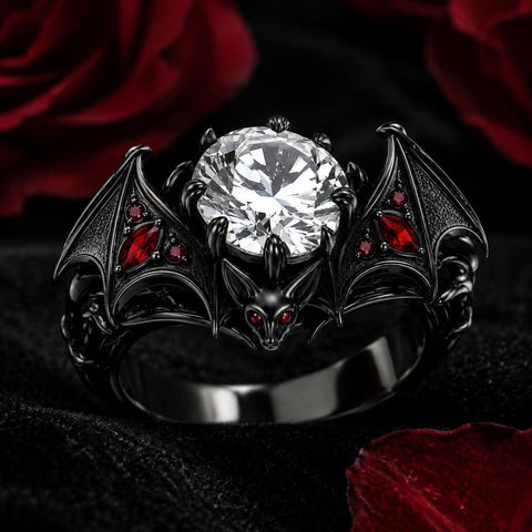 Sterling Silver 10K 14K 18K Gold Custom Engraved  Moissanite Gothic Ring for Women Halloween Gift