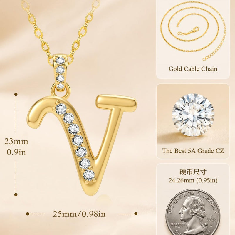 Cubic Zircon 14K Gold Plated Initial Letter A-Z Pendant Necklace