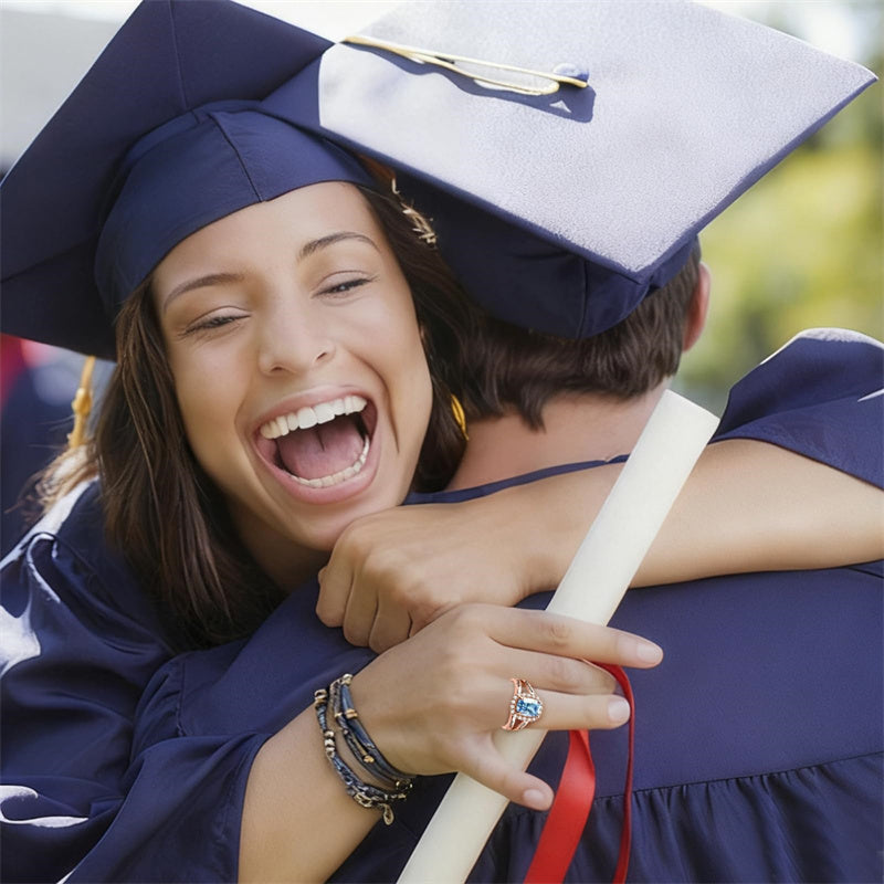 Copper Personalized Birthstone Engraved Class Ring for Her