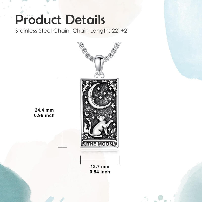Sterling Silver Tarot Card Pendant  Necklace for Men Gothic Amulet Jewelry