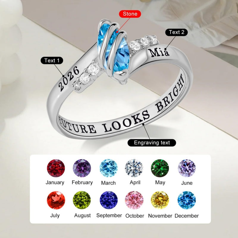 Copper Sterling Silver Personalized Birthstone High School College Class Ring Graduation Memorial Rings Gifts for Her