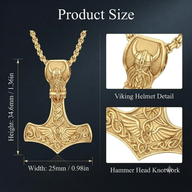 14K Gold Plated Celtic Knot Viking Thor Hammer Pendant Necklace