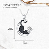 Sterling Silver Birthstone Moon Black Cat Pendant Necklace