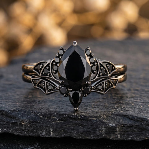 Sterling Silver 10K  14K  18K Gold 1CT-4CT Black Onyx Engagement Ring Gothic Wedding Promise Ring