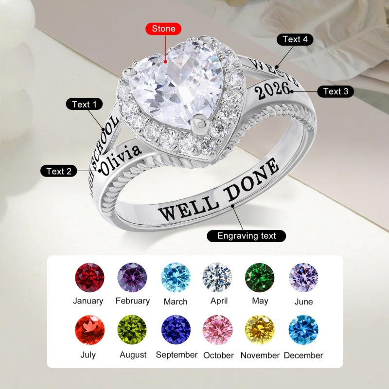 Copper Sterling Silver Personalized Birthstone High School College Class Ring Graduation Memorial Rings Gifts for Her