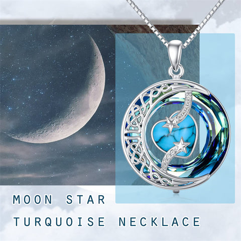 Sterling Silver Crystal Heart Birthstone Moon Star Pendant Necklace