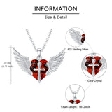 Sterling Silver Birthstone Angel Wings&Cross Pendant Necklace