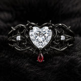Sterling Silver 10K 14K 18K Gold Moissanite Gothic Black  Engagement Wedding Ring  for Women