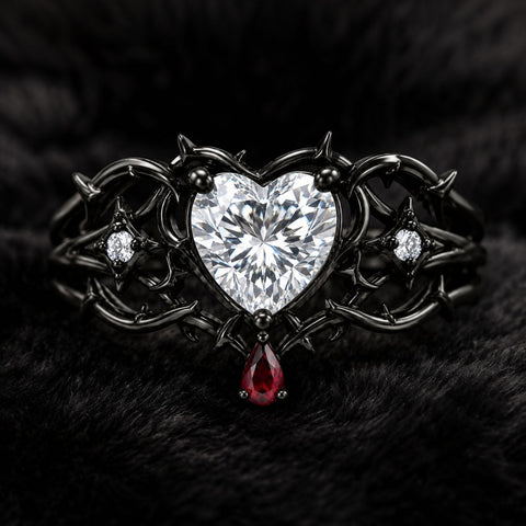 Sterling Silver 10K 14K 18K Gold Moissanite Gothic Black  Engagement Wedding Ring  for Women