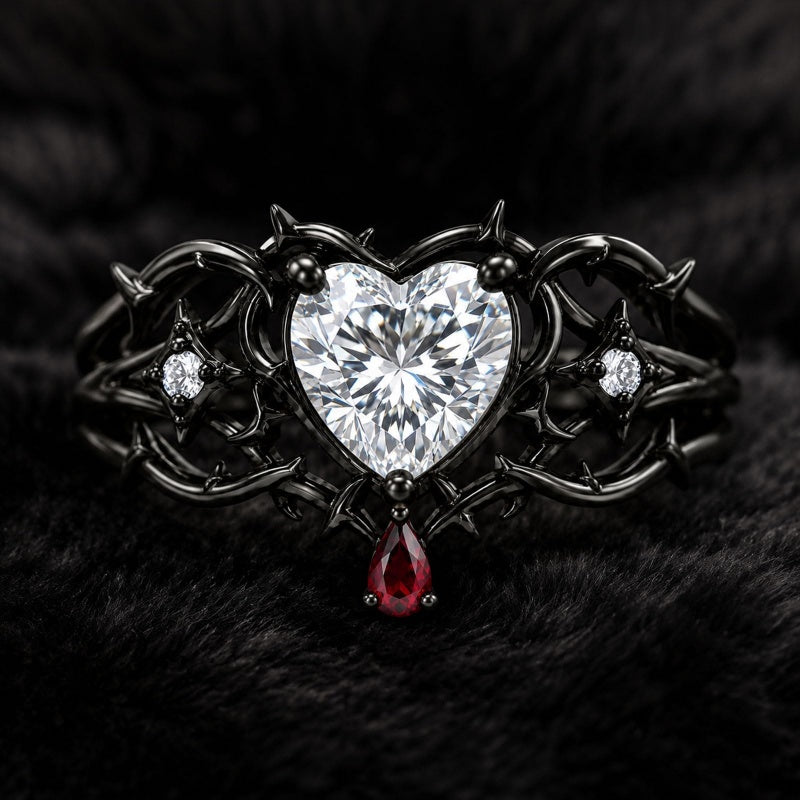Sterling Silver 10K 14K 18K Gold Moissanite Gothic Black  Engagement Wedding Ring  for Women